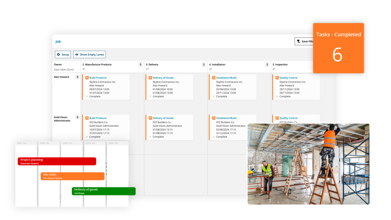 Kanban board view of tasks and calendar view 